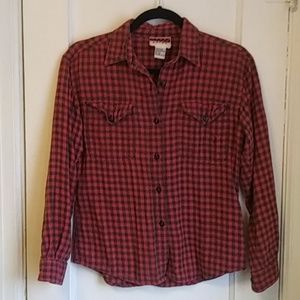 Vintage! Red & Black Button Up Plaid Shirt